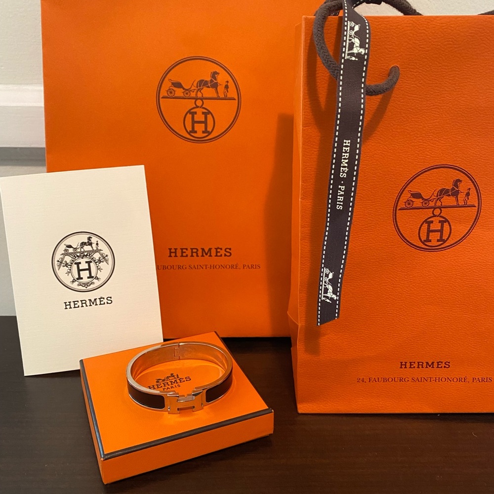 Hermes Clic H Silver and Palladium Black Enamel Bracelet